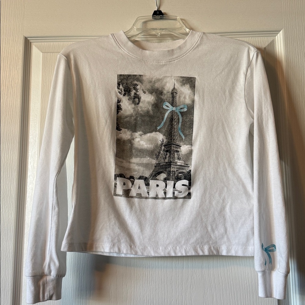 Abercrombie Kids White Long Sleeve Tee with Paris Graphic